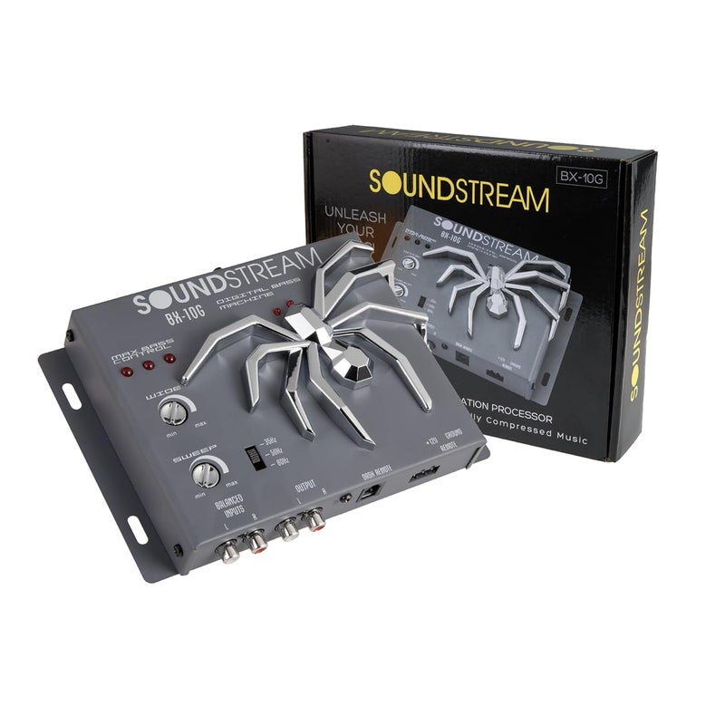 SOUNDSTREAM معالج استعادة الباس BX-10G مع معادل باس بارامتري، معالج باس رقمي لصوت السيارة، مدخلات متوازنة ووحدة تحكم عن بُعد مثبتة على لوحة القيادة - رمادي - Image 1